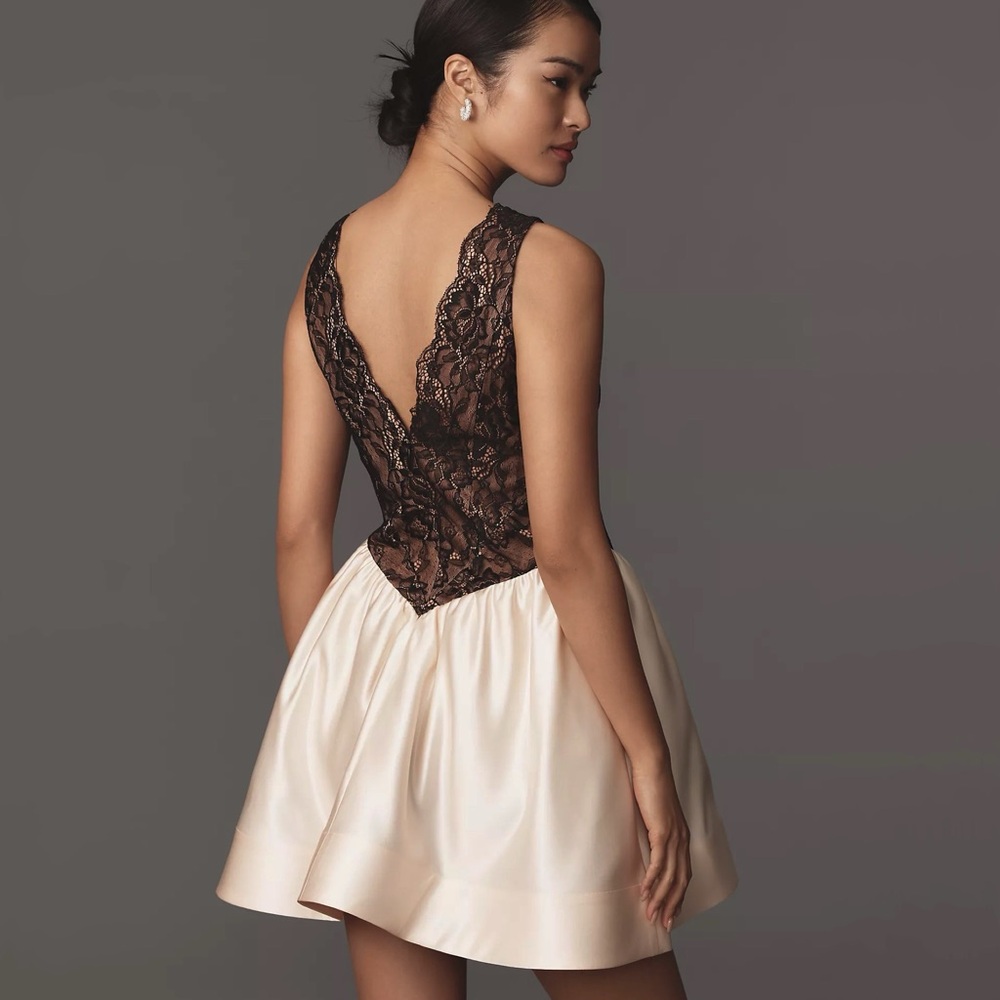 Anthropologie Maeve Twofer Basque Waist Lace Mini Dress - Picture 2 of 4